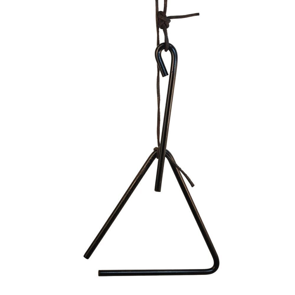 Iron Triangle Dinner Bell With Leather Hanging Strap Black 9x9 inch Country Farm